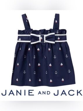 Janie and Jack Navy Sailboat Print Tank Top with White Trim
